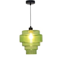 First Choice Lighting Set of 2 Benson - 5 Tier Green Glass & Black Ceiling Pendant Lights - thumbnail 3
