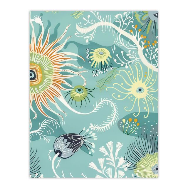 "Artery8 Abstract Under the Sea Drawing Sealife Ocean Wall Art Print in Blue - Size: W12"" x H16""" - image 1