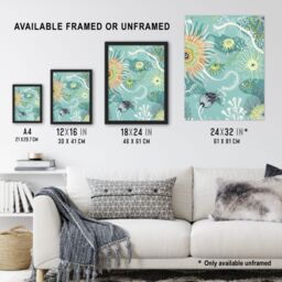 "Artery8 Abstract Under the Sea Drawing Sealife Ocean Wall Art Print in Blue - Size: W12"" x H16""" - thumbnail 3