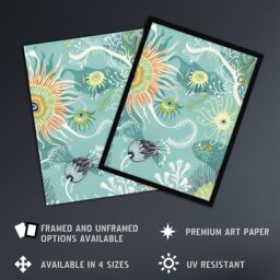 "Artery8 Abstract Under the Sea Drawing Sealife Ocean Wall Art Print in Blue - Size: W12"" x H16""" - thumbnail 2