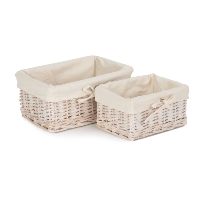 Red Hamper Wicker Set of 2 White Wash Finish Cotton Lined Willow Tray in Light Brown - image 1