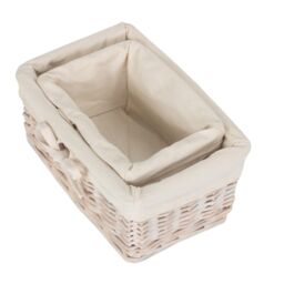 Red Hamper Wicker Set of 2 White Wash Finish Cotton Lined Willow Tray in Light Brown - thumbnail 3