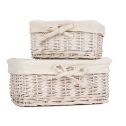Red Hamper Wicker Set of 2 White Wash Finish Cotton Lined Willow Tray in Light Brown - thumbnail 2