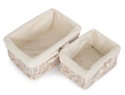 Red Hamper Wicker Set of 2 White Wash Finish Cotton Lined Willow Tray in Light Brown - thumbnail 4