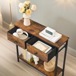 Rafaelo Mobilia Industrial 2 Tier Console Table With 2 Drawers in Brown - thumbnail 4
