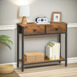 Rafaelo Mobilia Industrial 2 Tier Console Table With 2 Drawers in Brown
