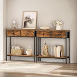 Rafaelo Mobilia Industrial 2 Tier Console Table With 2 Drawers in Brown - thumbnail 3