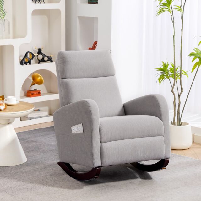 HOMCOM Modern High Back Corduroy Leisure Rocking Chair for Nursery, Grey - Size: 1 Pack - image 1