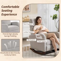 HOMCOM Modern High Back Corduroy Leisure Rocking Chair for Nursery, Grey - Size: 1 Pack - thumbnail 6