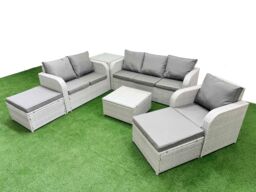 Fimous Patio PE Wicker 8 Seater Outdoor Rattan Furniture Sofa Sets w/ Square Coffee Table Reclining Chair Loveseat Sofa 3 Seater Sofa 2 Big - thumbnail 1