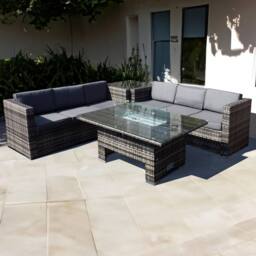 Oseasons Malta Rattan 6 Seat Rising Firepit Corner Set in Grey Walnut - thumbnail 1