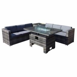 Oseasons Malta Rattan 6 Seat Rising Firepit Corner Set in Grey Walnut - thumbnail 2