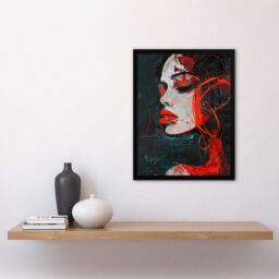 "Artery8 Red Passion Woman Abstract Portrait Oil Painting Framed Art Print - Size: W12"" x H16""" - thumbnail 4