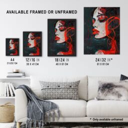 "Artery8 Red Passion Woman Abstract Portrait Oil Painting Framed Art Print - Size: W12"" x H16""" - thumbnail 3