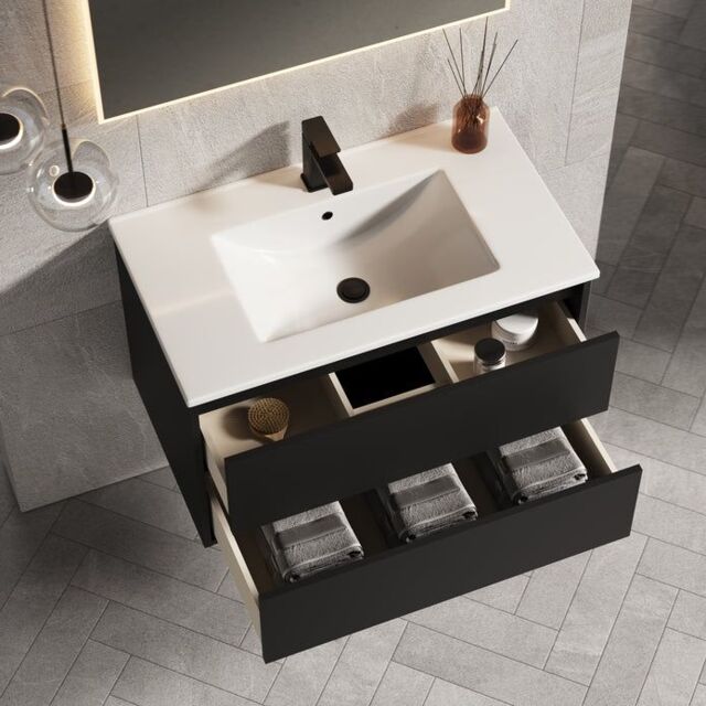 Banyetti Venti 800mm Wall Hung Vanity Unit with Lira Basin-Matt Black - image 1