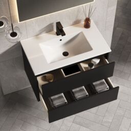 Banyetti Venti 800mm Wall Hung Vanity Unit with Lira Basin-Matt Black - thumbnail 5
