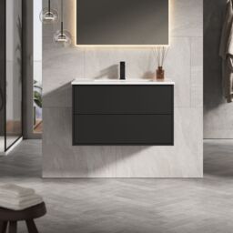 Banyetti Venti 800mm Wall Hung Vanity Unit with Lira Basin-Matt Black - thumbnail 4