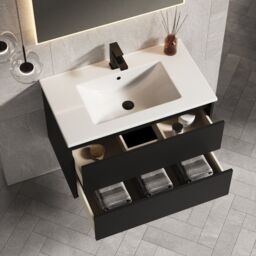 Banyetti Venti 800mm Wall Hung Vanity Unit with Lira Basin-Matt Black