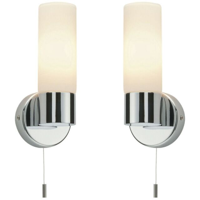 Loops 2 PACK IP44 Bathroom Wall Light Chrome & Frosted Glass Shade Modern Lamp Fitting in Clear - image 1