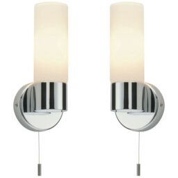 Loops 2 PACK IP44 Bathroom Wall Light Chrome & Frosted Glass Shade Modern Lamp Fitting in Clear - thumbnail 1