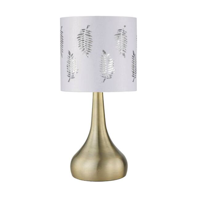 First Choice Lighting Romana - Antique Brass Touch Table Lamp with White Fern Shade in Bronze - image 1