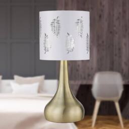 First Choice Lighting Romana - Antique Brass Touch Table Lamp with White Fern Shade in Bronze - thumbnail 3