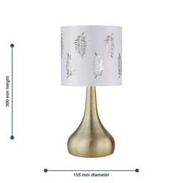 First Choice Lighting Romana - Antique Brass Touch Table Lamp with White Fern Shade in Bronze - thumbnail 4