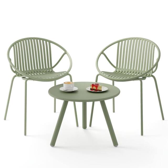 Gymax 3-Pieces Bistro Set All Weather PP Patio Conversation Set With 2 Chairs in Light Green - Size: 3 Pack - image 1