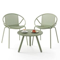 Gymax 3-Pieces Bistro Set All Weather PP Patio Conversation Set With 2 Chairs in Light Green - Size: 3 Pack