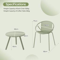 Gymax 3-Pieces Bistro Set All Weather PP Patio Conversation Set With 2 Chairs in Light Green - Size: 3 Pack - thumbnail 2
