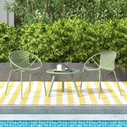 Gymax 3-Pieces Bistro Set All Weather PP Patio Conversation Set With 2 Chairs in Light Green - Size: 3 Pack - thumbnail 4