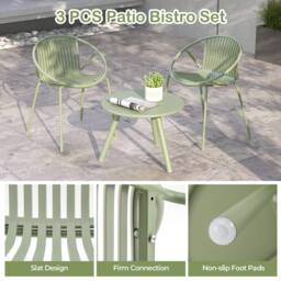 Gymax 3-Pieces Bistro Set All Weather PP Patio Conversation Set With 2 Chairs in Light Green - Size: 3 Pack - thumbnail 8