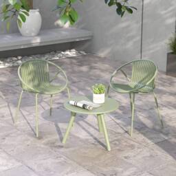 Gymax 3-Pieces Bistro Set All Weather PP Patio Conversation Set With 2 Chairs in Light Green - Size: 3 Pack - thumbnail 5