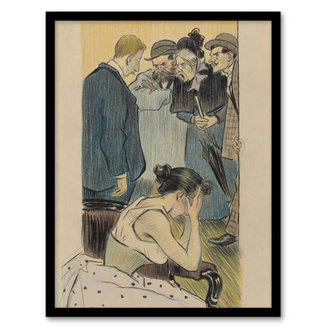 "Artery8 Family Argument Satirical Painting Steinlen Framed Wall Art Print - Size: W12"" x H16""" - image 1