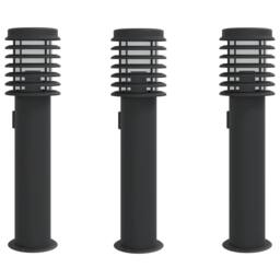 Berkfield Home Outdoor Floor Lamps with Outlet 3pcs Black 60 cm Stainless Steel - thumbnail 2
