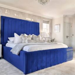 Living Comfort Bedz Geneva Upholstered Bed Frame with 54-inch Headboard - Slatted Base in Blue - Size: Double - thumbnail 2