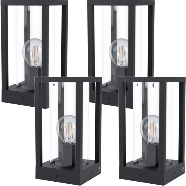 Loops 4 PACK IP44 Outdoor Bollard Light Black Cast Aluminium Box 40W E27 Lamp Post - image 1