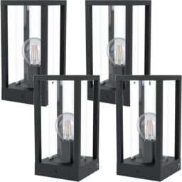 Loops 4 PACK IP44 Outdoor Bollard Light Black Cast Aluminium Box 40W E27 Lamp Post