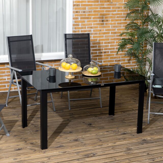 OUTSUNNY Outdoor Garden Table for 6, Outdoor Dining Table with Glass Top, Black - image 1