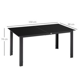 OUTSUNNY Outdoor Garden Table for 6, Outdoor Dining Table with Glass Top, Black - thumbnail 3