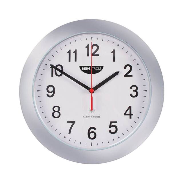 Bergstrom Radio Controlled Wall Clock with Large Easy-Read Numbers in Silver - image 1