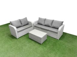 Fimous 5 Seater PE Rattan Wicker Garden Furniture Patio Conservatory Sofa Set with Rectangular Coffee Table 3 Seater Sofa Love Sofa in Light Grey - thumbnail 1