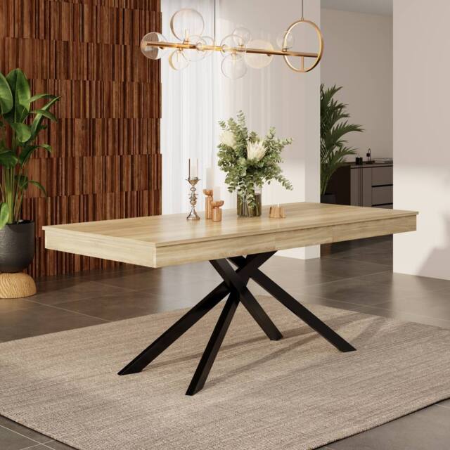 ModernLuxe Extendable dining table with thick tabletop & sturdy metal legs in Natural - image 1