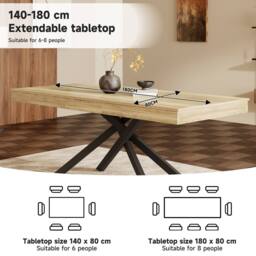 ModernLuxe Extendable dining table with thick tabletop & sturdy metal legs in Natural - thumbnail 7