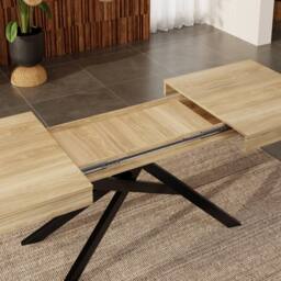 ModernLuxe Extendable dining table with thick tabletop & sturdy metal legs in Natural - thumbnail 5