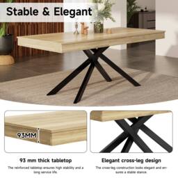 ModernLuxe Extendable dining table with thick tabletop & sturdy metal legs in Natural - thumbnail 9