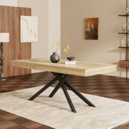 ModernLuxe Extendable dining table with thick tabletop & sturdy metal legs in Natural - thumbnail 3