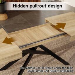 ModernLuxe Extendable dining table with thick tabletop & sturdy metal legs in Natural - thumbnail 8