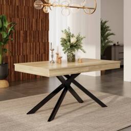 ModernLuxe Extendable dining table with thick tabletop & sturdy metal legs in Natural - thumbnail 2