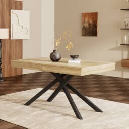 ModernLuxe Extendable dining table with thick tabletop & sturdy metal legs in Natural - thumbnail 4